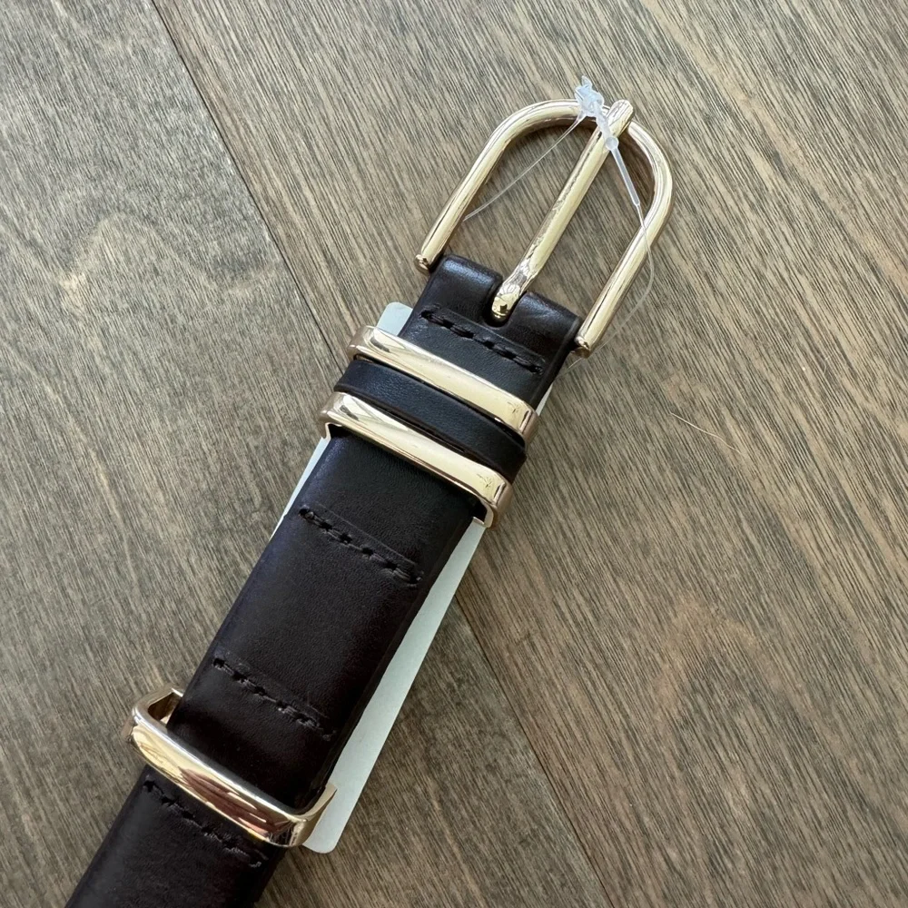 Anthropologie Basic Keeper Brown Leather Gold Tone Metal Belt Size Small NWT_5